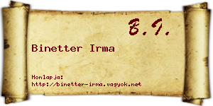 Binetter Irma névjegykártya