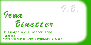 irma binetter business card